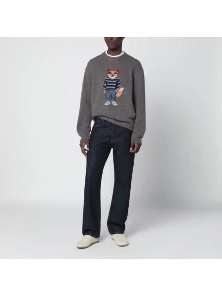 Sweter Maison Kitsune wełniany szary