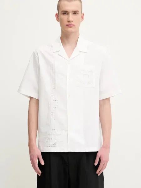 Marine Serre cămașă din Regenerated Household Linen Bowling cu guler clasic relaxed alb