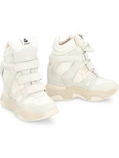 Sneakersy Isabel Marant zamszowe na koturnie białe
