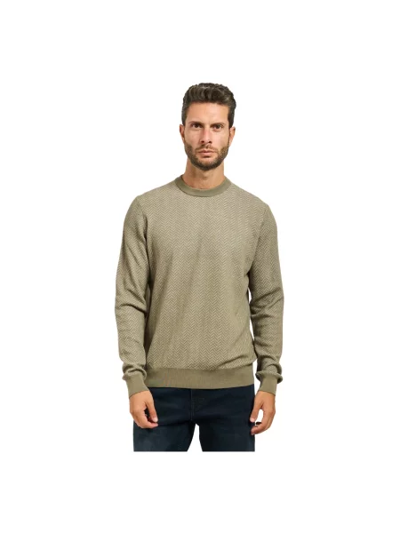 BOSS sweter z dodatkiem wełny zielony lekki beżowy