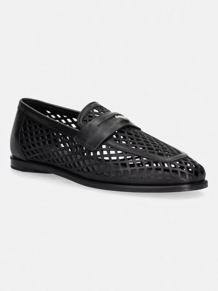Tommy Hilfiger mocasini pentru femei din piele TH COIN LTH LOAFER LASER CUT negru