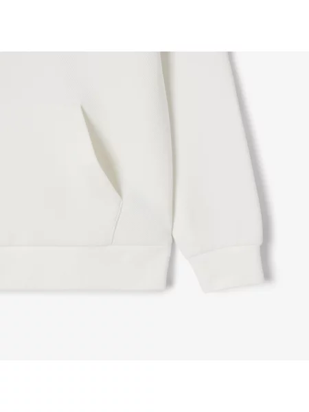 Lacoste Bluza Z Kapturem Z Piki Kremowa biała