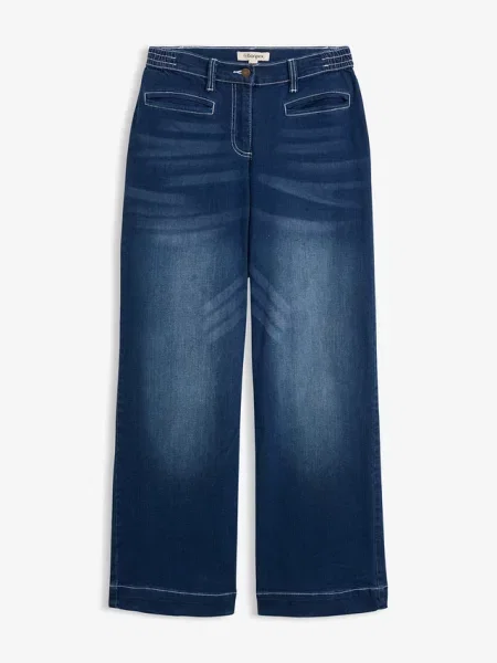 Jeansy wide leg mid waist z elastyczną wstawką w talii niebieskie
