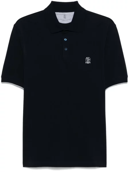 Polo Brunello Cucinelli cu broderie albastru