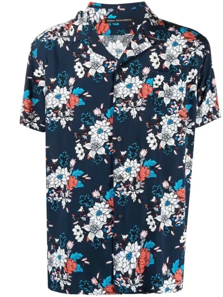Къс риза Daniele Alessandrini на цветя с принт синьо