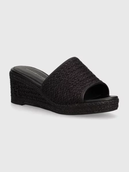 Pantofle Tommy Hilfiger TH ROPE WEDGE SANDAL na klínku černá