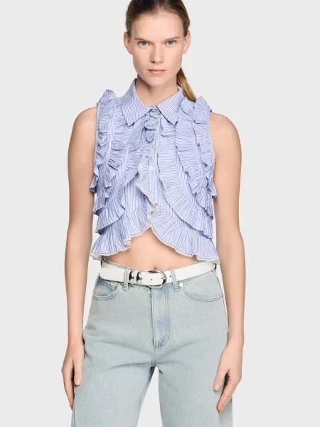 Смугаста блуза Sandro блакитна