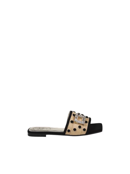 Klapki mules Roger Vivier skórzane w grochy
