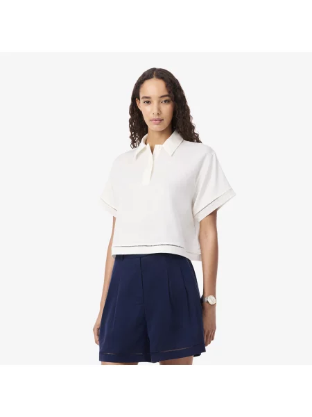 Lacoste Koszulka Polo Oversize Z Lejącego Diagonalu biała