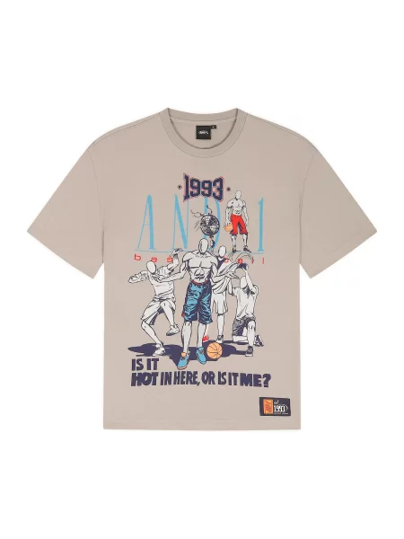 Tricou Retro Logo azur / gri taupe / negru alb