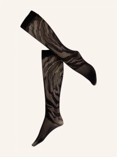Wolford Jemné Podkolenky Rosebloom Net black černé