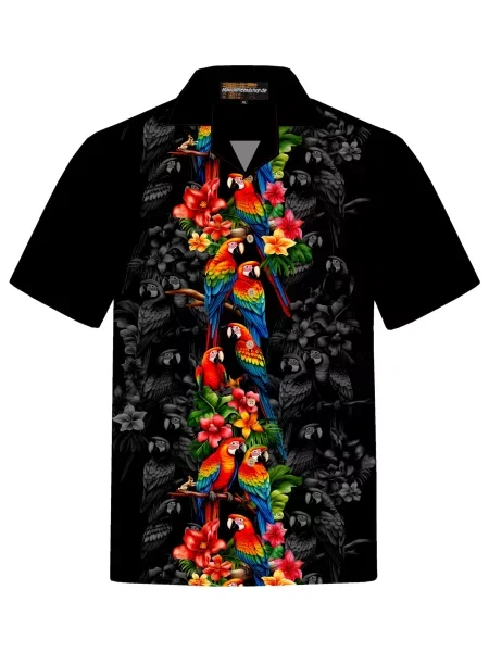Hawaiihemdshop.de Košulja Hawaiihemd Parrots Elegance' crna
