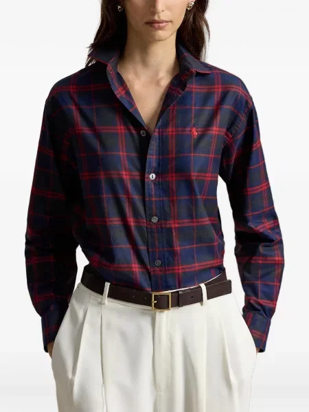Hálós kockás pólóing Polo Ralph Lauren nyomtatás fekete