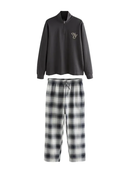 Next Pijama lungă ecru / deschis / gri / gri închis bej