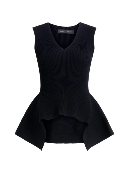 Оребрен топ Proenza Schouler с V-образно деколте черно
