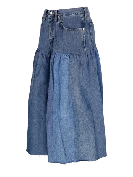 Spódnica jeansowa E.l.v. Denim z falbankami do kolan niebieska