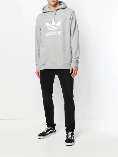 Суичър с качулка Adidas сиво