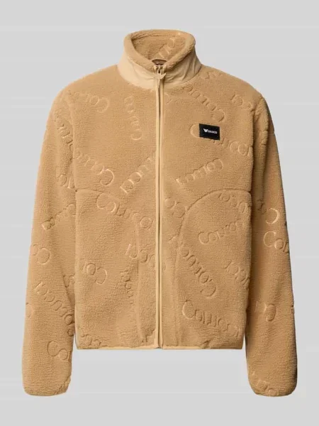Kurtka z pluszowego materiału o kroju regular fit z naszywką z logo Colucci beżowa