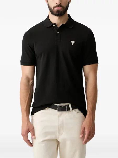 Tricou polo Guess cu autograf negru
