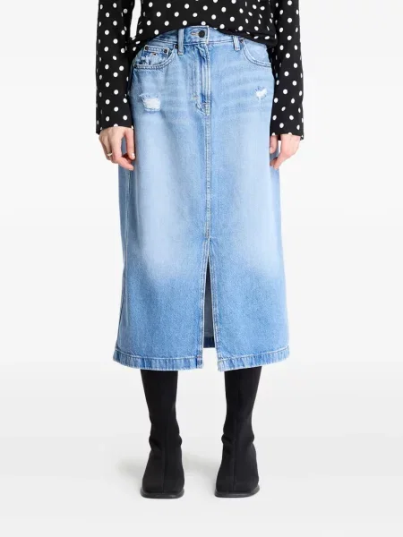 Fustă din denim Tommy Jeans cu autograf albastru