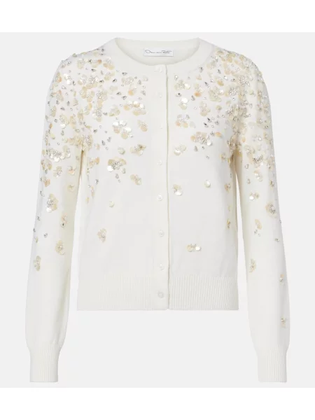 Cardigan Oscar De La Renta cu broderie de lână alb