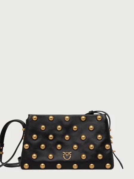 Pinko crossbody torbica usnjena črna
