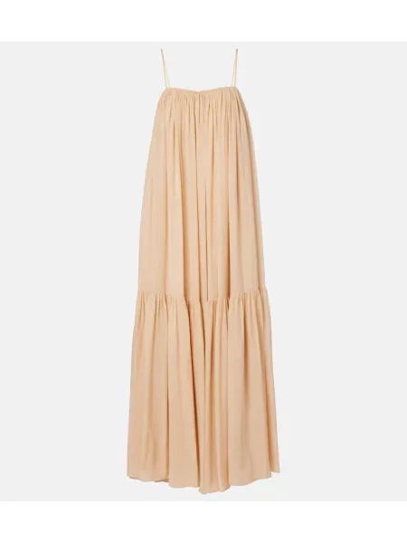 Rochie maxi Chloé de mătase de costum bej