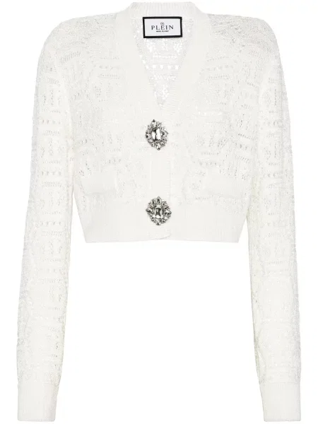 Cardigan Philipp Plein tricotate alb