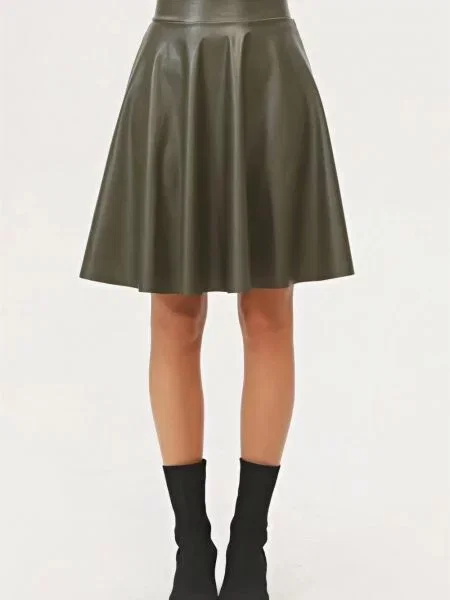 Spódnica skórzana Dewberry dzwony khaki