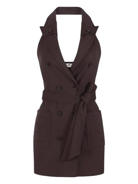 Mała sukienka mini Elisabetta Franchi z dekoltem halter garniturowa brązowa