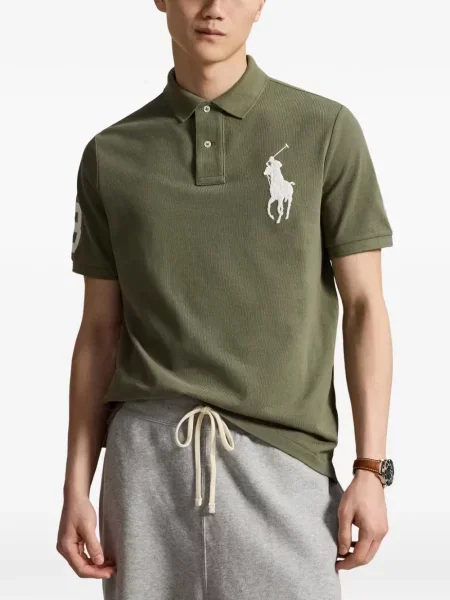 Мрежеста риза Polo Ralph Lauren с автограф с връзки зелено