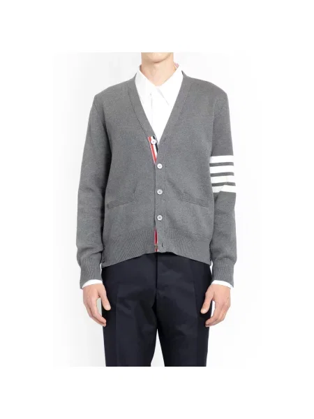 Sweter Thom Browne z nadrukiem z dekoltem w serek szary