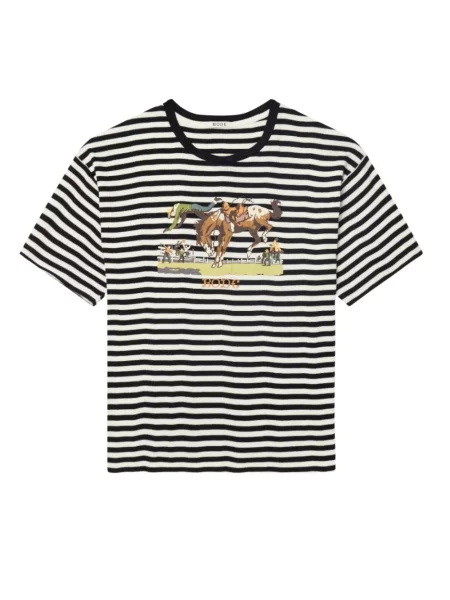 Tricou Bode cu dungi cu imagine alb