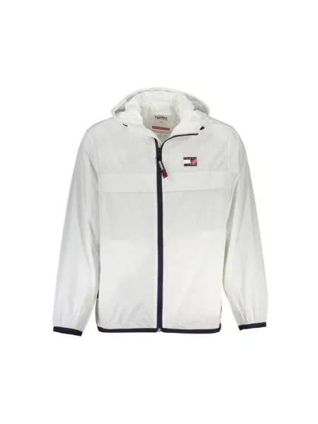 Kurtka jeansowa Tommy Hilfiger z kapturem elegancka biała