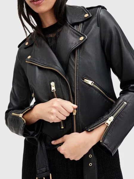 Шкіряна куртка AllSaints BALFERN BIKER перехідна чорний
