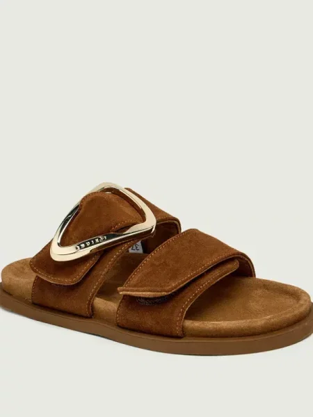 INUIKII Șlapi DREAMER BUCKLE | piele întoarsă maro