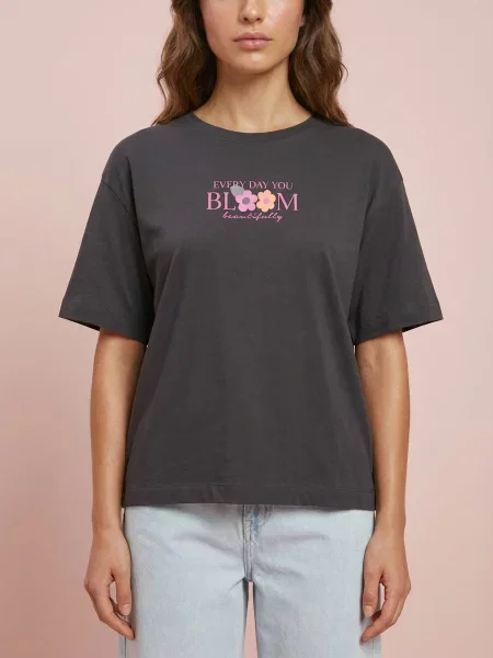 Футболка з квітковим принтом темно-сірий сіра