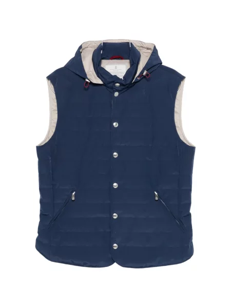 Жилетка с качулка Brunello Cucinelli с качулка синьо