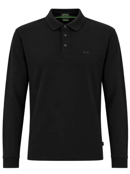 Lung tricou polo Boss cu autograf negru