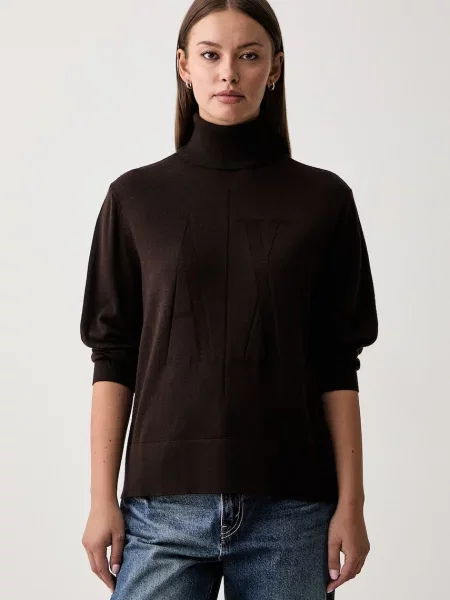 Armani Exchange pulover pentru femei din lână maro
