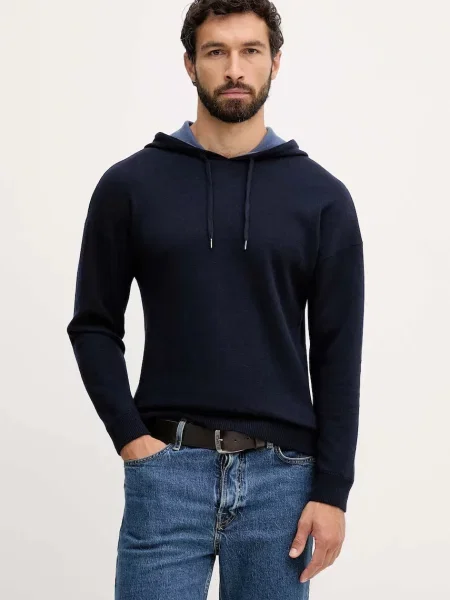 Pulover z dodatkom volne United Colors of Benetton mornarsko modra