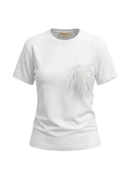 Tricou Twinset cu pene alb
