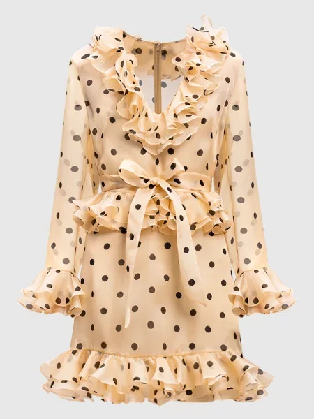 Сукня міні із шовку в горох Valentino бежева