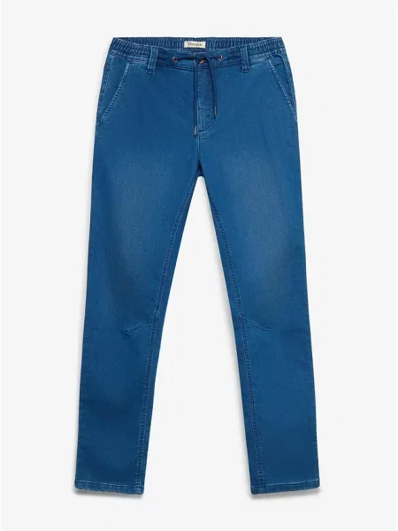 Joggery jeansowe regular fit z elastyczną gumką w talii i zwężanymi nogawkami niebieskie