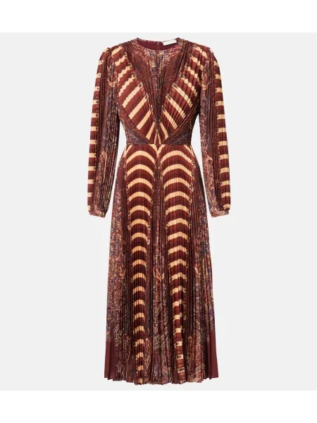 Rochie midi Ulla Johnson plisată până la genunchi de costum maro
