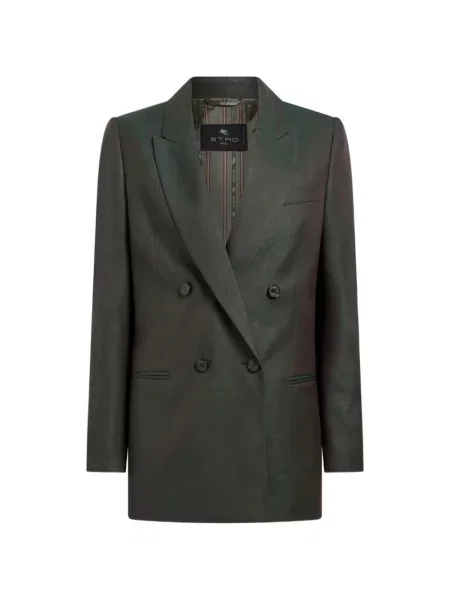 Geacă Etro de lână cu model paisley cu două rânduri de nasturi verde