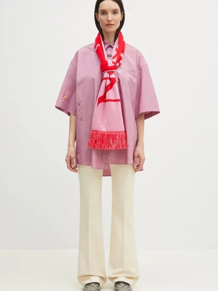 Штани з домішкою льону Kenzo кльош висока посадка бежевий