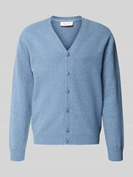 Kardigan z mieszanki wełny z dekoltem w serek model KARL' Casual Friday błękitny