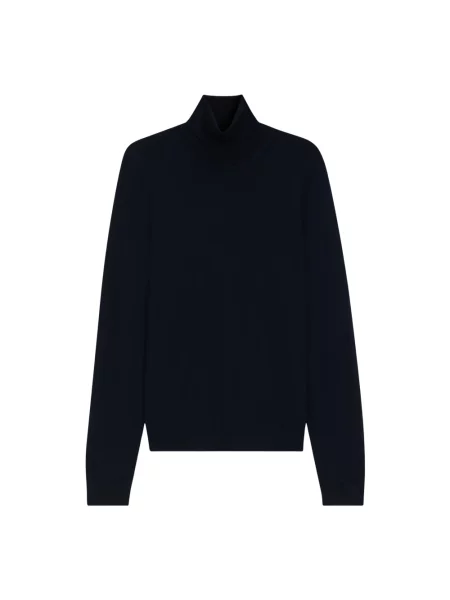 Lniany sweter z golfem Boss niebieski