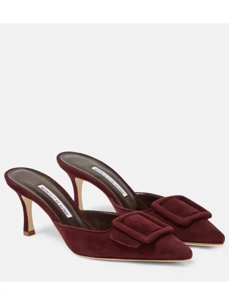 Mules Manolo Blahnik iz semiša rdeča